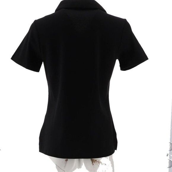 NWT ISAAC MIZRAHI SHORT SLEEVE PIMA COTTON POLO TOP JET BLACK XXS - Picture 7 of 10